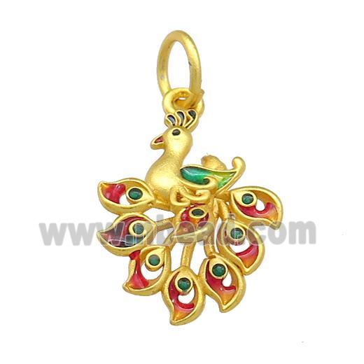 Copper Peafowl Charms Pendant Multicolor Cloisonne Unfade 18K Gold Plated