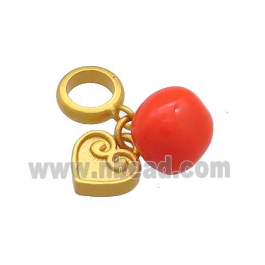 Copper Tomato Charms Pendant Heart Red Enamel 18K Gold Plated