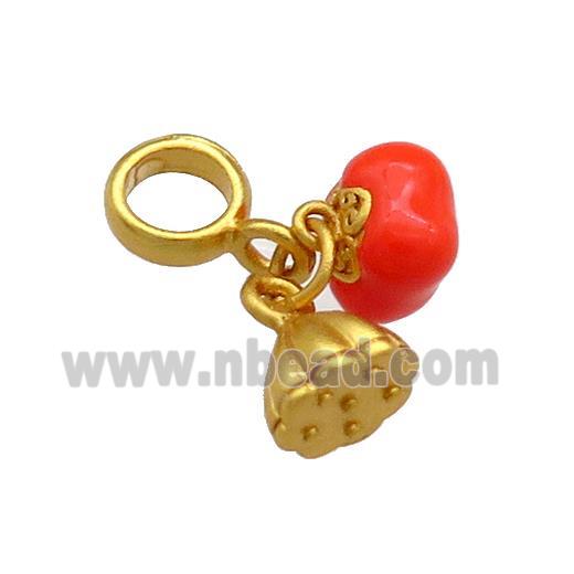 Copper Tomato Charms Pendant Lotus Red Enamel 18K Gold Plated