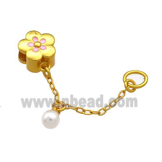 Copper Flower Pendant White Pearlized Resin 18K Gold Plated