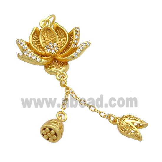 Copper Lotus Flower Pendant Pave Zircon Unfade 18K Gold Plated