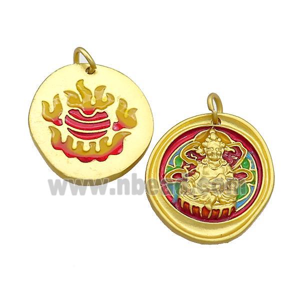 Copper Buddha Pendant Multicolor Painted Gold Plated