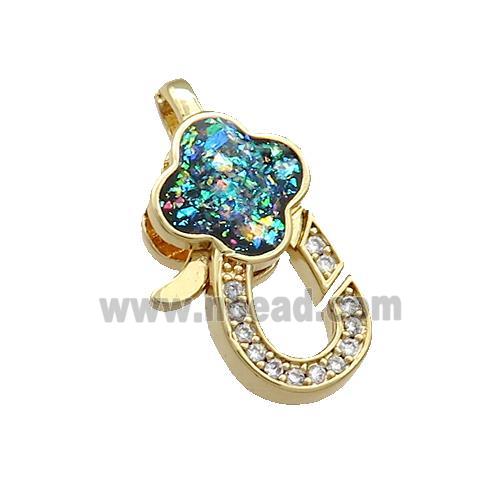 Copper Lobster Clasp Pave Fire Opal Zircon 18K Gold