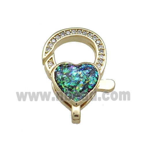 Copper Lobster Clasp Pave Fire Opal Zircon Heart 18K Gold