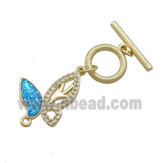 Copper Toggle Clasp Pave Fire Opal Zircon Butterfly 18K Gold