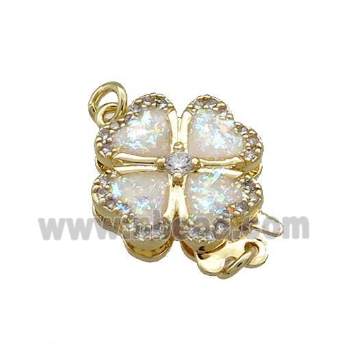 Copper Slide Clasp Pave Fire Opal Zircon Clover 18K Gold