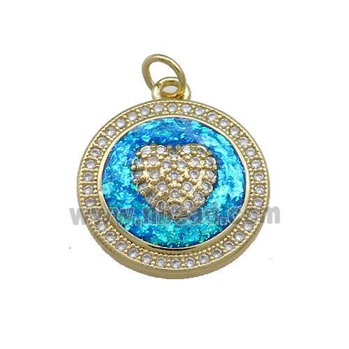 Copper Circle Pendants Pave Fire Opal Zircon Heart 18K Gold