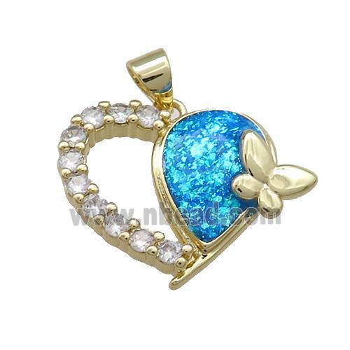 Copper Heart Pendant Pave Fire Opal Zircon Butterfly 18K Gold