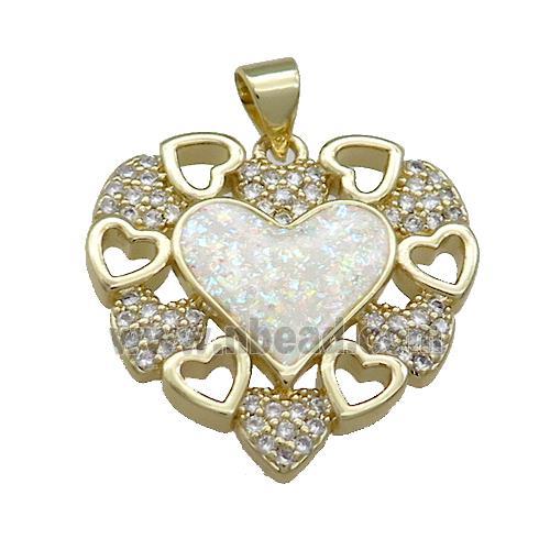 Copper Heart Pendant Pave Fire Opal Zircon 18K Gold