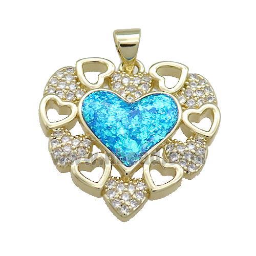 Copper Heart Pendant Pave Fire Opal Zircon 18K Gold