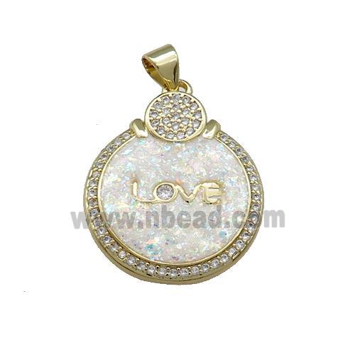 Copper Circle Pendant Pave Fire Opal Zircon LOVE 18K Gold Plated