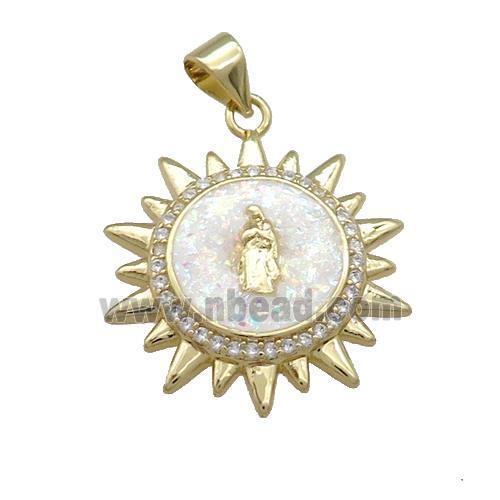 Copper Sun Charms Pendant Pave Fire Opal Zircon Jesus 18K Gold Plated