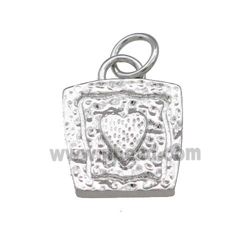 Copper Square Heart Pendant Platinum Plated