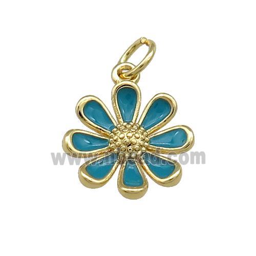 Copper Daisy Pendant Flower Teal Enamel Gold Plated