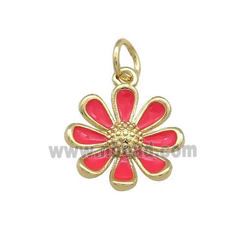 Copper Daisy Pendant Flower Red Enamel Gold Plated