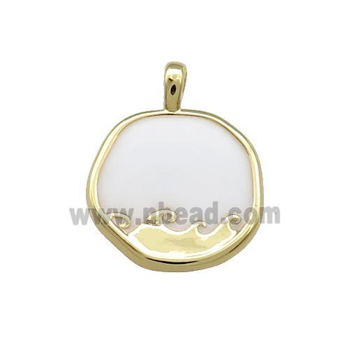 Copper Circle Pendant Surf White Enamel Gold Plated