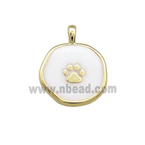 Copper Circle Pendant Paw White Enamel Gold Plated