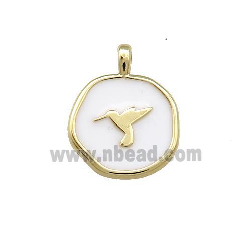 Copper Circle Pendant Hummerbirds White Enamel Gold Plated