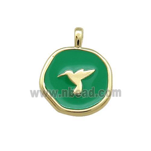 Copper Circle Pendant Hummerbirds Green Enamel Gold Plated