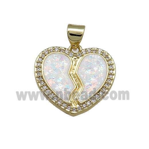 Copper Heart Pendant Pave White Fire Opal Zircon 18K Gold Plated