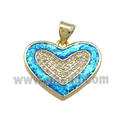 Copper Heart Pendant Pave Blue Fire Opal Zircon 18K Gold Plated