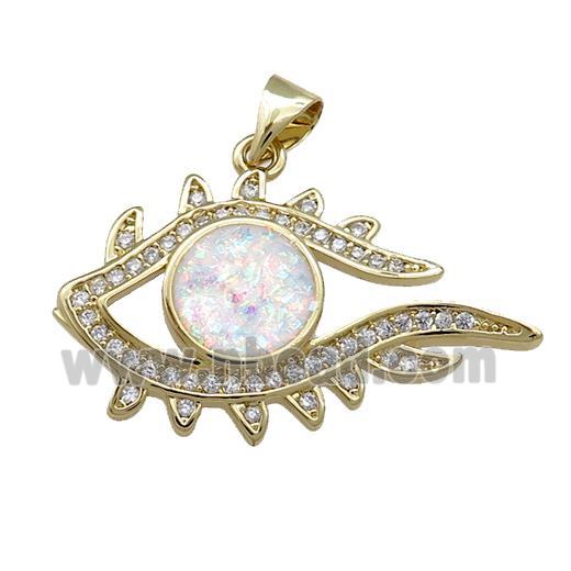 Copper Eye Pendant Pave White Fire Opal Zircon 18K Gold Plated