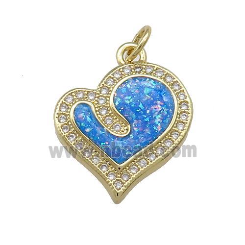 Copper Heart Pendant Pave Blue Fire Opal Zircon 18K Gold Plated