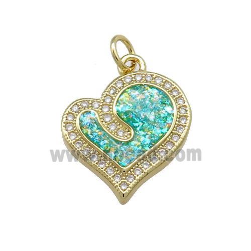 Copper Heart Pendant Pave Green Fire Opal Zircon 18K Gold Plated