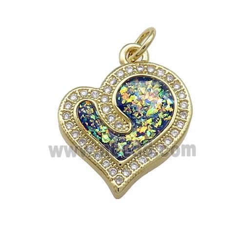 Copper Heart Pendant Pave Multicolor Fire Opal Zircon 18K Gold Plated