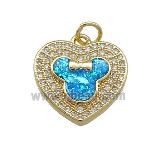 Copper Heart Pendant Pave Blue Fire Opal Zircon 18K Gold Plated