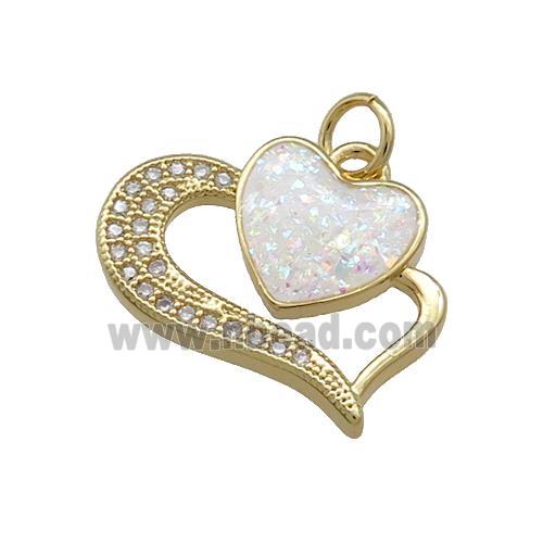 Copper Heart Pendant Pave White Fire Opal Zircon 18K Gold Plated