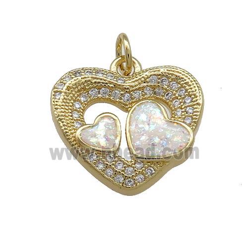 Copper Heart Pendant Pave White Fire Opal Zircon 18K Gold Plated