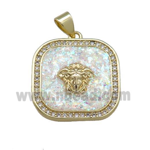 Copper Square Pendant Pave White Fire Opal Zircon 18K Gold Plated