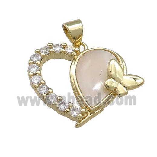 Copper Heart Pendant Pave Shell Zircon 18K Gold Plated