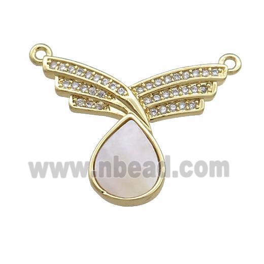 Copper Wings Teardrop Pendant Pave Shell Zircon 2loops 18K Gold Plated