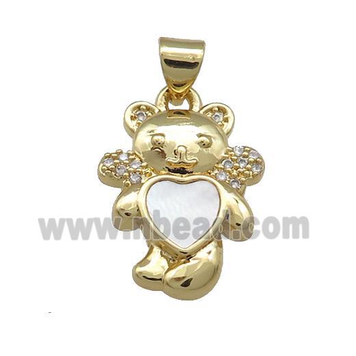 Copper Bear Pendant Pave Shell Heart Zircon 18K Gold Plated