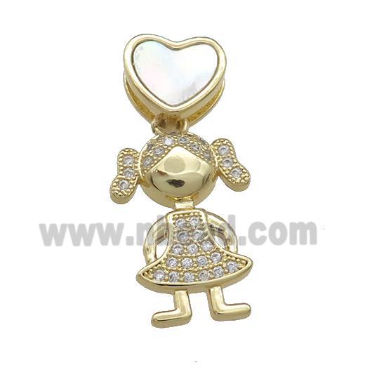 Copper Kids Girls Pendant Pave Shell Heart Zircon 18K Gold Plated