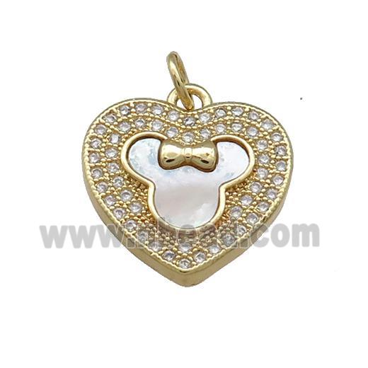 Copper Heart Pendant Pave Shell Zircon 18K Gold Plated