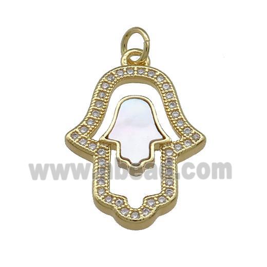 Copper Hamsahand Pendant Pave Shell Zircon 18K Gold Plated