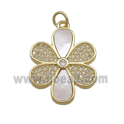 Copper Flower Pendant Pave Shell Zircon 18K Gold Plated