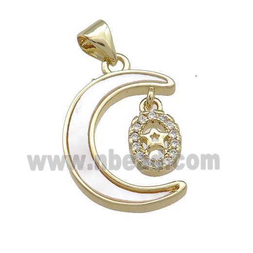 Copper Moon Pendant Pave Shell Zircon Star 18K Gold Plated