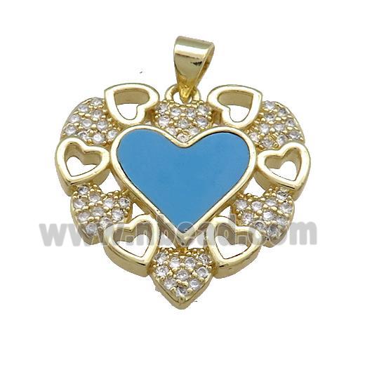 Copper Heart Pendant Pave Blue Shell Zircon 18K Gold Plated