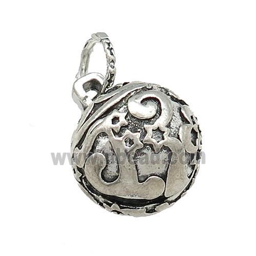 Tibetan Style Copper Round Bell Pendant Antique Silver