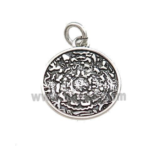 Tibetan Style Copper Circle Pendant Calendar Timeline Wheel Charms Antique Silver