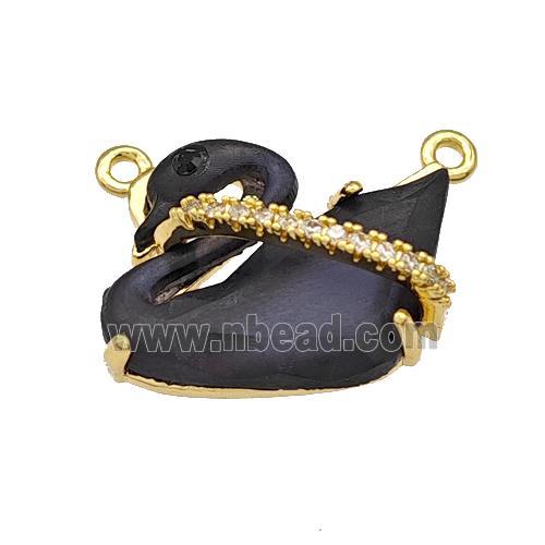 Copper Swan Pendant Pave Black Acrylic Zirconia 2loops Gold Plated