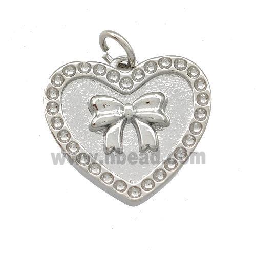 Copper Heart Pendant Pave Zircon Bow Platinum Plated