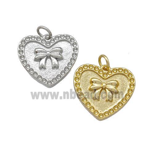 Copper Heart Pendant Pave Zircon Bow Mixed