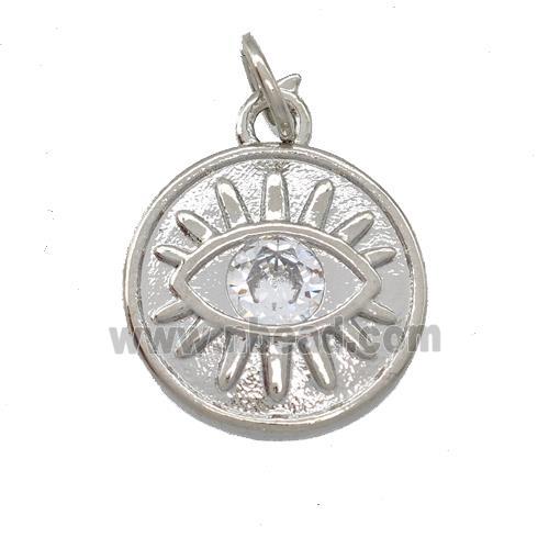 Copper Eye Pendant Pave Zircon Circle Platinum Plated