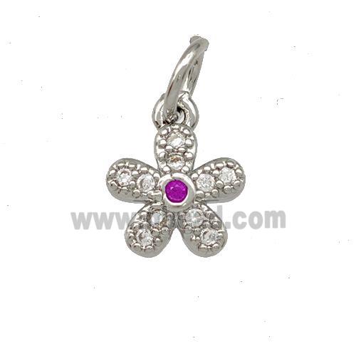 Copper Flower Pendant Micro Pave Zirconia Platinum Plated