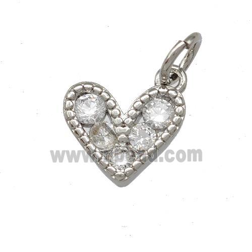 Copper Heart Pendant Pave Zirconia Platinum Plated